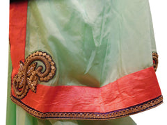 Pista Green Designer Wedding Partywear Ethnic Bridal Crepe (Chinon) Hand Embroidery Beads Thread Zari Cutdana Stone Work Kolkata Women Saree Sari E300