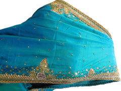 Turquoise Designer Wedding Partywear Silk Zari Stone Cutdana Hand Embroidery Work Bridal Saree Sari E302