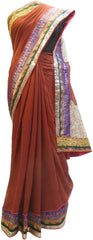 Coffee Brown Designer Wedding Partywear Ethnic Bridal Georgette (Viscos) Hand Embroidery Zari Sequence Work Kolkata Women Banarasi Border Saree Sari E304