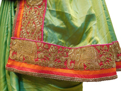 Green Designer Wedding Partywear Ethnic Bridal Dupian Silk Hand Embroidery Zari Sequence Work Kolkata Women Red Blouse Saree Sari E307