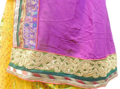 Purple & Yellow Chunari Print Designer Wedding Partywear Ethnic Bridal Georgette (Viscos) & Net Hand Embroidery Sequence Thread Bullion Zari Stone Work Kolkata Women Saree Sari E309