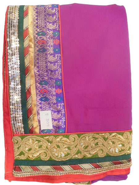 Purple & Yellow Chunari Print Designer Wedding Partywear Ethnic Bridal Georgette (Viscos) & Net Hand Embroidery Sequence Thread Bullion Zari Stone Work Kolkata Women Saree Sari E309