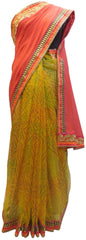 Red & Yellow Chunari Print Designer Wedding Partywear Ethnic Bridal Georgette (Viscos) & Net Hand Embroidery Sequence Thread Bullion Zari Stone Work Kolkata Women Saree Sari E311