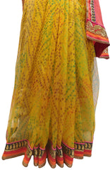 Red & Yellow Chunari Print Designer Wedding Partywear Ethnic Bridal Georgette (Viscos) & Net Hand Embroidery Sequence Thread Bullion Zari Stone Work Kolkata Women Saree Sari E311