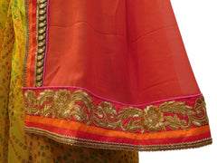 Red & Yellow Chunari Print Designer Wedding Partywear Ethnic Bridal Georgette (Viscos) & Net Hand Embroidery Sequence Thread Bullion Zari Stone Work Kolkata Women Saree Sari E311