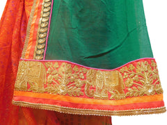 Green & Red Chunari Print Designer Wedding Partywear Ethnic Bridal Georgette (Viscos) & Net Hand Embroidery Sequence Thread Bullion Zari Stone Work Kolkata Women Saree Sari E315