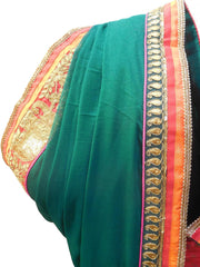 Green & Red Chunari Print Designer Wedding Partywear Ethnic Bridal Georgette (Viscos) & Net Hand Embroidery Sequence Thread Bullion Zari Stone Work Kolkata Women Saree Sari E317