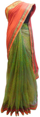 Red & Green Chunari Print Designer Wedding Partywear Ethnic Bridal Georgette (Viscos) & Net Hand Embroidery Sequence Thread Bullion Zari Stone Work Kolkata Women Saree Sari E318