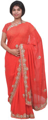 Red Designer Wedding Partywear Georgette Hand Embroidery Zari Bullion Cutdana Stone Beads Work Kolkata Saree Sari E321
