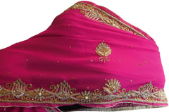Pink Designer Wedding Partywear Georgette Hand Embroidery Zari Bullion Cutdana Stone Beads Work Kolkata Saree Sari E322