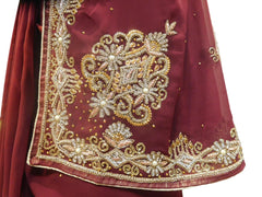 Coffee Brown Designer Wedding Partywear Georgette Hand Embroidery Zari Bullion Cutdana Stone Beads Work Kolkata Saree Sari E323