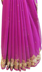 Purple Designer Wedding Partywear Georgette Hand Embroidery Zari Bullion Cutdana Stone Beads Work Kolkata Saree Sari E326