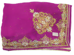 Purple Designer Wedding Partywear Georgette Hand Embroidery Zari Bullion Cutdana Stone Beads Work Kolkata Saree Sari E326