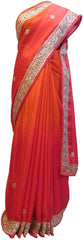 Red Designer Wedding Partywear Ethnic Bridal Crepe (Chinon) Hand Embroidery Gota Pearl Thread Bullion Stone Beads Work Kolkata Women Saree Sari E329