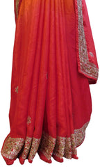 Red Designer Wedding Partywear Ethnic Bridal Crepe (Chinon) Hand Embroidery Gota Pearl Thread Bullion Stone Beads Work Kolkata Women Saree Sari E329