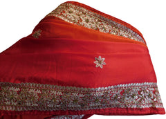 Red Designer Wedding Partywear Ethnic Bridal Crepe (Chinon) Hand Embroidery Gota Pearl Thread Bullion Stone Beads Work Kolkata Women Saree Sari E329