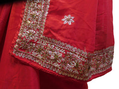 Red Designer Wedding Partywear Ethnic Bridal Crepe (Chinon) Hand Embroidery Gota Pearl Thread Bullion Stone Beads Work Kolkata Women Saree Sari E329