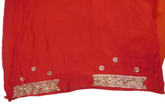 Red Designer Wedding Partywear Ethnic Bridal Crepe (Chinon) Hand Embroidery Gota Pearl Thread Bullion Stone Beads Work Kolkata Women Saree Sari E329