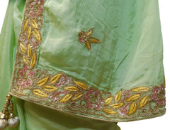 Green Designer Wedding Partywear Ethnic Bridal Crepe (Chinon) Hand Embroidery Cutdana Zari Sequence Thread Work Kolkata Women Saree Sari E331