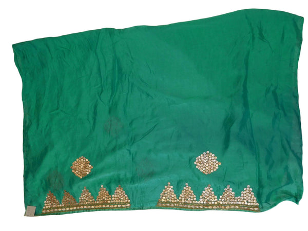 Turquoise & Green Designer Wedding Partywear Ethnic Bridal Crepe (Chinon) Hand Embroidery Cutdana Beads Gota Thread Work Kolkata Women Saree Sari E332