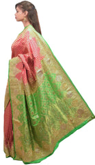 Pink Green Designer Wedding Partywear Ethnic Bridal Banarasi Silk Hand Embroidery Cutdana Zari Stone Work Kolkata Women Saree Sari E336