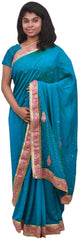 Turquoise Designer Wedding Partywear Ethnic Bridal Crepe Hand Embroidery Sequence Zari Thread Stone Work Kolkata Women Saree Sari E338