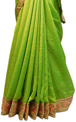 Green Designer Wedding Partywear Ethnic Bridal Crepe Hand Embroidery Sequence Zari Thread Stone Work Kolkata Women Saree Sari E339