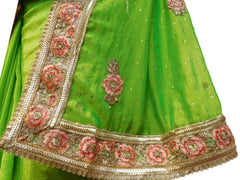 Green Designer Wedding Partywear Ethnic Bridal Crepe Hand Embroidery Sequence Zari Thread Stone Work Kolkata Women Saree Sari E339