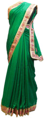 Green Designer Wedding Partywear Ethnic Bridal Crepe Hand Embroidery Sequence Zari Thread Stone Work Kolkata Women Saree Sari E340
