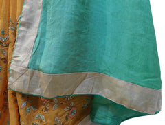 Turquoise & Yellow Designer Wedding Partywear Ethnic Bridal Crepe (Chinon) Hand Embroidery Thread Bullion Stone Beads Work Kolkata Women Saree Sari E348
