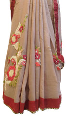 Grey Designer PartyWear Bridal Georgette (Viscos) Thread Stone Pearl Hand Embroidery Work Wedding Saree Sari E351