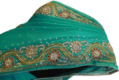 Sea Green Designer Wedding Partywear Georgette Hand Embroidery Cutdana Stone Beads Work Kolkata Saree Sari E354