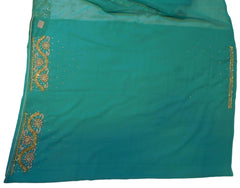 Turquoise Designer Wedding Partywear Georgette Hand Embroidery Cutdana Stone Beads Work Kolkata Saree Sari E357
