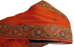 Orange Designer Wedding Partywear Georgette Hand Embroidery Cutdana Stone Beads Work Kolkata Saree Sari E359