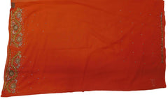 Orange Designer Wedding Partywear Georgette Hand Embroidery Cutdana Stone Beads Work Kolkata Saree Sari E359