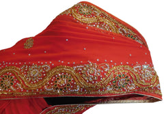 Red Designer Wedding Partywear Georgette Hand Embroidery Cutdana Stone Beads Work Kolkata Saree Sari E361
