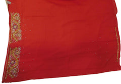 Red Designer Wedding Partywear Georgette Hand Embroidery Cutdana Stone Beads Work Kolkata Saree Sari E361