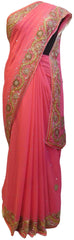 Pink Designer Wedding Partywear Georgette Hand Embroidery Cutdana Stone Beads Work Kolkata Saree Sari E363