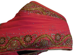 Pink Designer Wedding Partywear Georgette Hand Embroidery Cutdana Stone Beads Work Kolkata Saree Sari E363