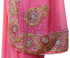 Pink Designer Wedding Partywear Georgette Hand Embroidery Cutdana Stone Beads Work Kolkata Saree Sari E363