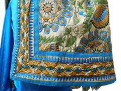 Cream & Blue Designer Party Wear Silk Hand Embroidery Thread Work Saree Sari E364