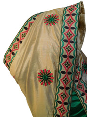 Cream & Green Designer Party Wear Silk Hand Embroidery Thread Work Saree Sari E365