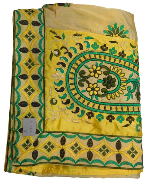 Cream & Yellow Designer Party Wear Silk Hand Embroidery Thread Work Saree Sari PSE366