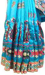 Cream & Blue Designer Party Wear Silk Hand Embroidery Thread Work Saree Sari E367