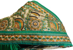 Cream & Green Designer Party Wear Silk Hand Embroidery Thread Work Saree Sari E370