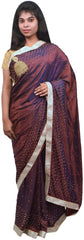 Wine Designer Party Wear Silk Hand Embroidery Beads Work Saree Sari E372