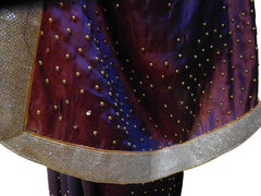 Wine Designer Party Wear Silk Hand Embroidery Beads Work Saree Sari E372