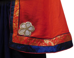 Red & Blue Designer PartyWear Bridal Crepe (Chinon) Beads Zari Thread Stone Pearl Hand Embroidery Work Wedding Saree Sari E375