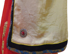 Cream & Red Designer PartyWear Bridal Crepe (Chinon) Beads Zari Thread Stone Pearl Hand Embroidery Work Wedding Saree Sari E376