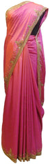 Pink Designer Wedding Partywear Silk Thread Zari Stone Cutdana Hand Embroidery Work Bridal Saree Sari E378